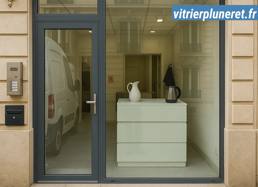 Façade vitrine de magasin en aluminium sur mesure à Pluneret